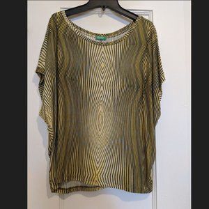 NWT Unique United Colors of Benetton Optical Wood-Grain Batwing Blouse Size XS/S
